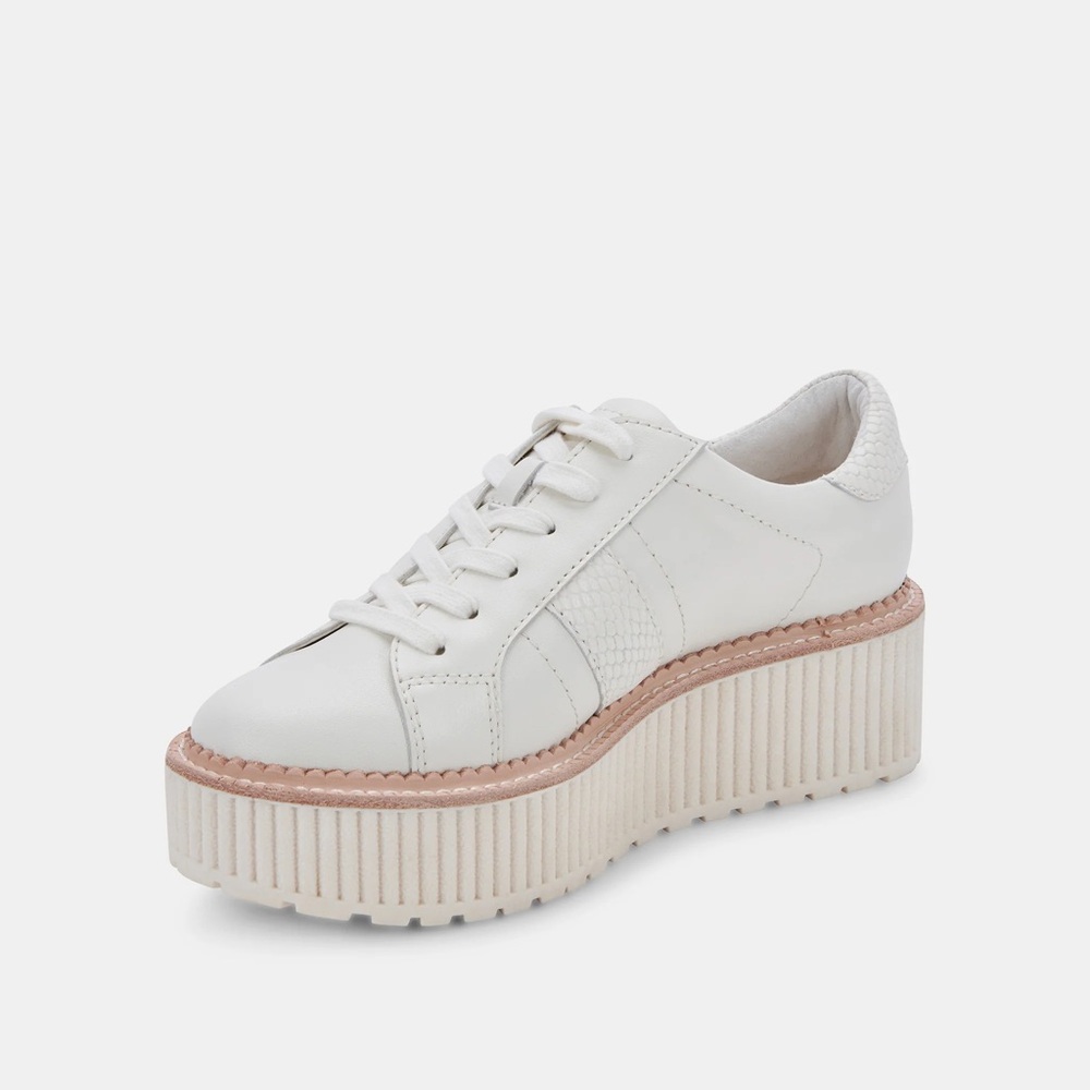 Dolce Vita White Platform Tiger Sneakers White Leather